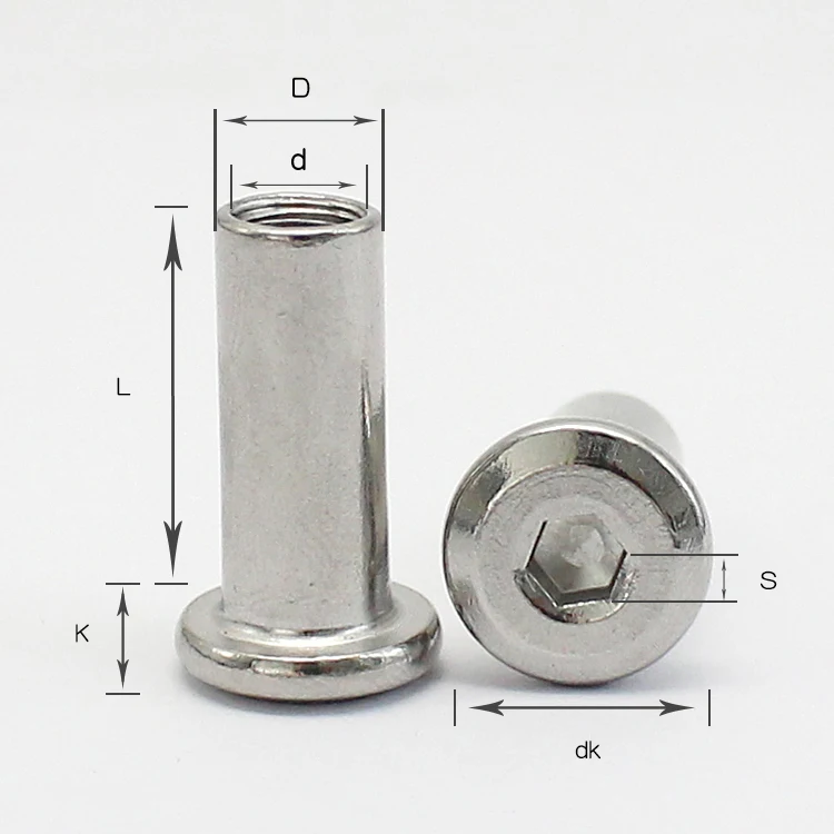 
M6*12*8 Hex socket flat head female sleeve nuts for Furniture Fixings 