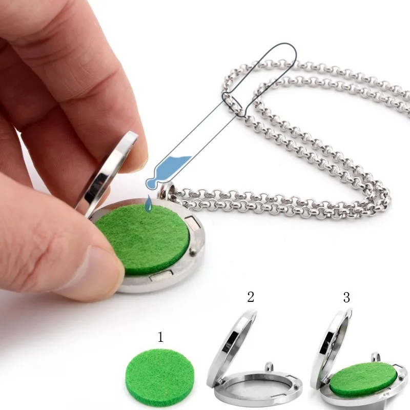30mm Aromatherapy Essential Oil Diffuser Necklace 316L Stainless Steel Perfume Locket Pendant with 24 Inch Chain