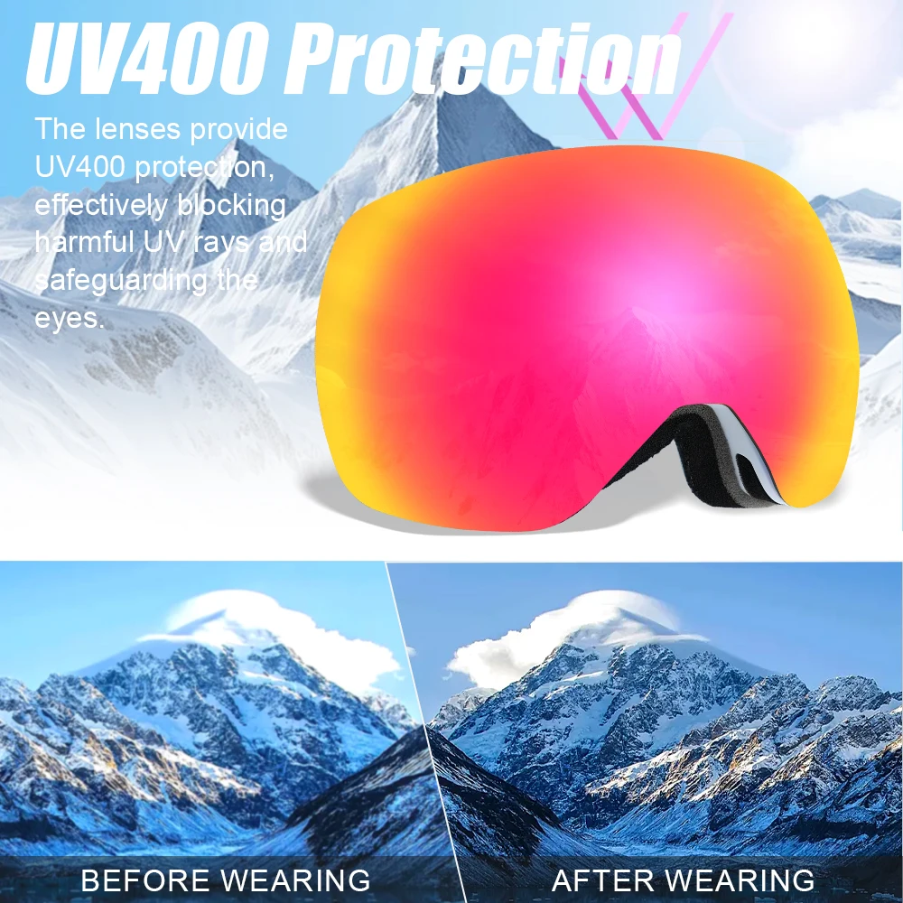 YUEDIO High-Density Foam Frameless Ski Goggles with Non-Slip Silicone Elastic Strap for Snowboarding and Winter Adventures