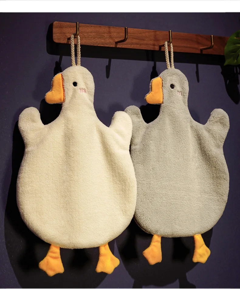 Cute Cartoon White Goose Shape Plush Hand Towels coral velvet absorbent hanging hand towel