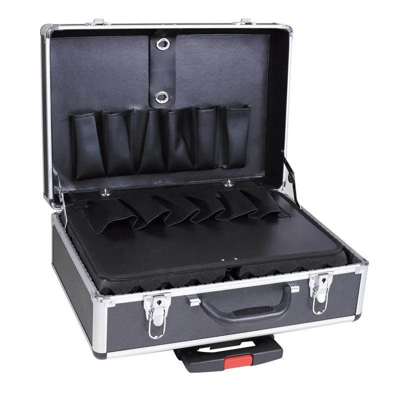 Free Size Carrying Black Tool Boxes 48X33.5X18.5cm Empty Portable Aluminum Hand Tool Box