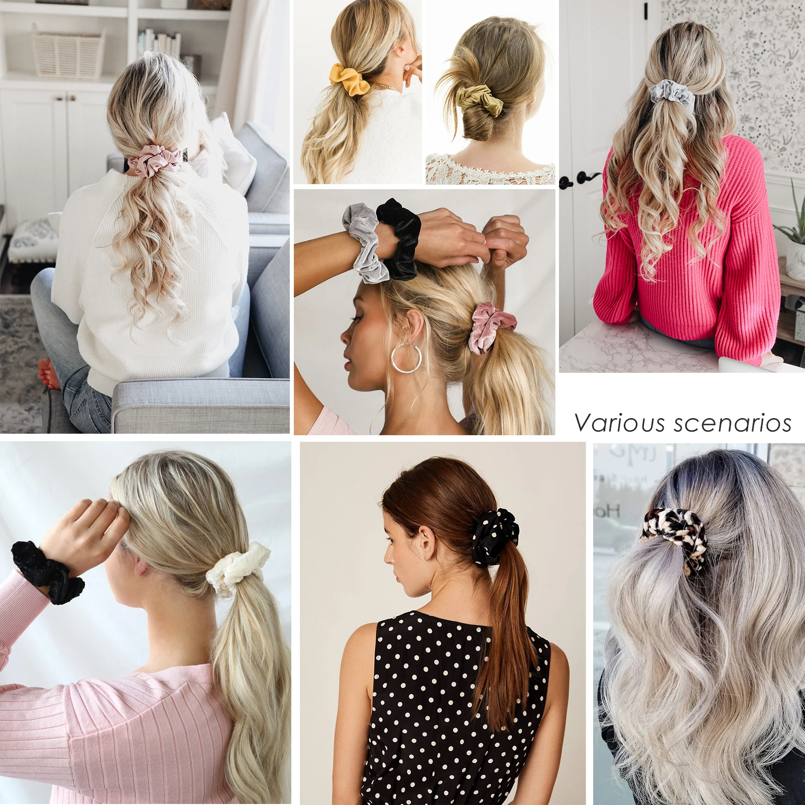 B.PHNE Custom Color Logo fluffy large elastic hair bands satin scrunchies silk satin ponytail women for hair