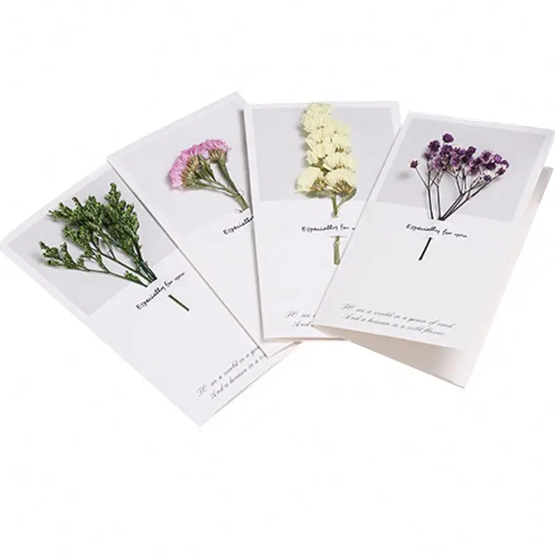 Greeting Card Dry Flowers Retail Thank You Cards Blank Wood Xmas Custom Printer Foldable Small Business Note Shipping