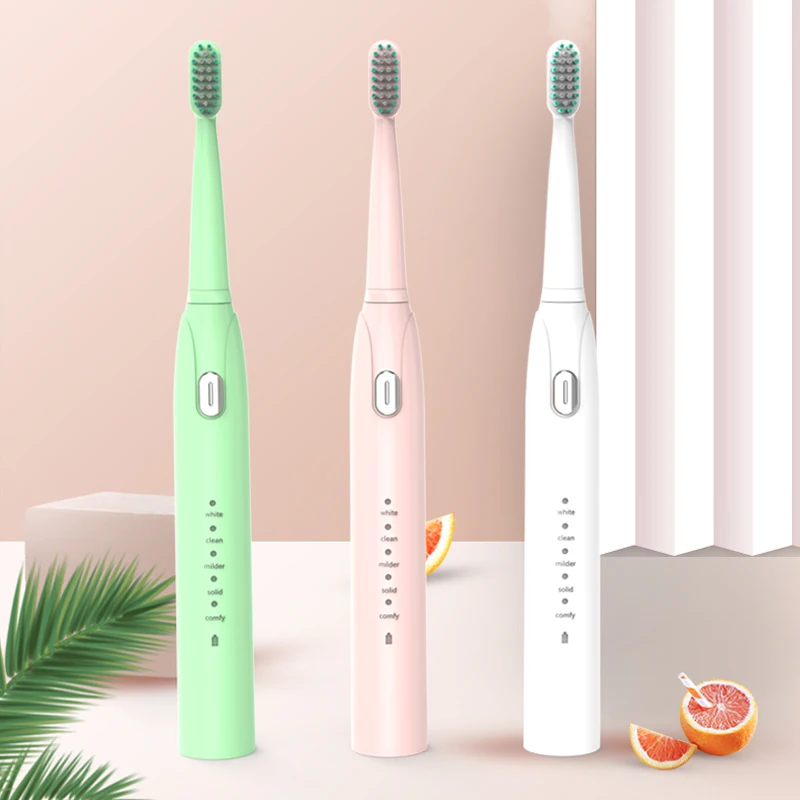 Rechargeable Powered Colorful Ultrasonic Vibration Travel Electric Toothbrush With Replacement Head