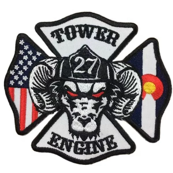 Iron on embroidery Tower Engine fire patch  Customized embroidered fire badge for Uniform