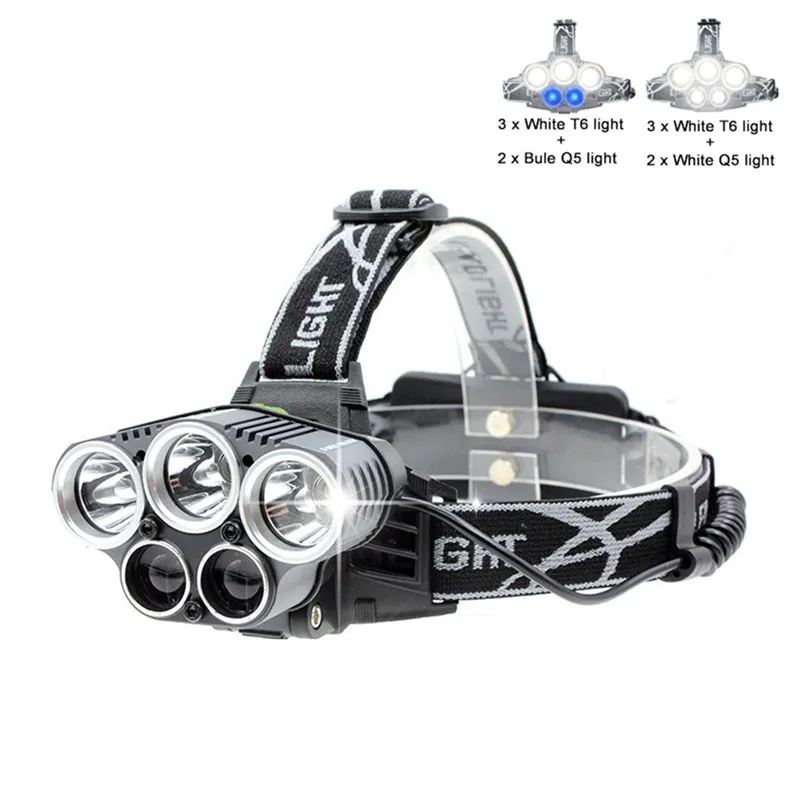 5 LED Powerful Rechargeable Headlamp with 6 Modes Ultra Bright Outdoor Camping Flashlight
