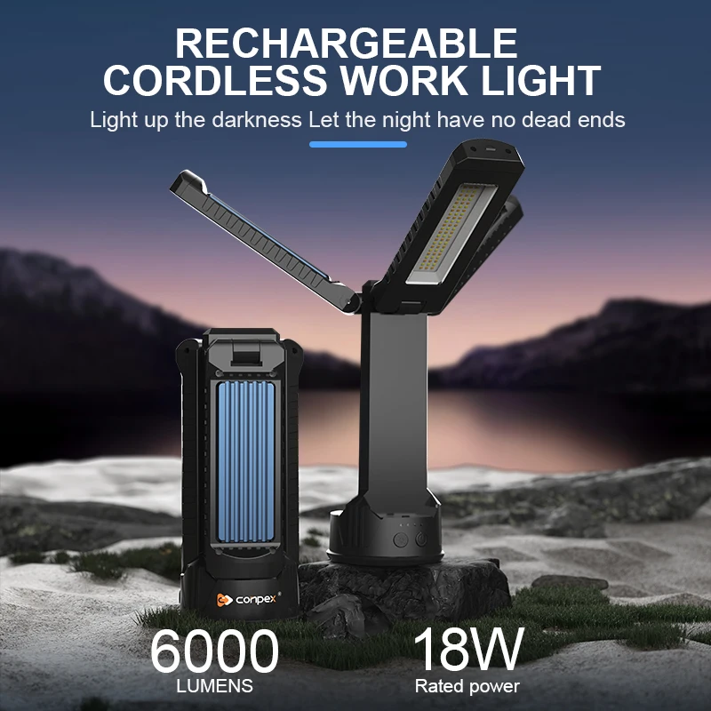 Conpex Multifunctional Camping Light Rechargeable 18W 6000Lm Telescopic 2.3m Height Camping Lantern With Battery