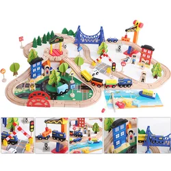 2022 Wooden table toys children train railway classic wood mini track for kids wooden model set train slot toys