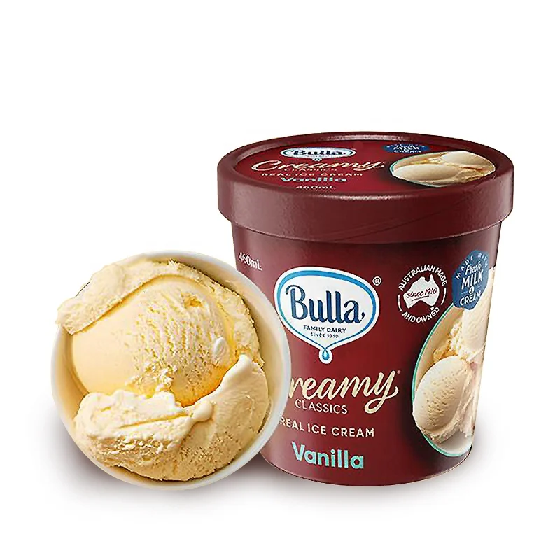 Customized Disposable Ice Cream Container Box with Spoon Coated Food Grade Paper Embossed Yogurt Dessert Cup Packaging