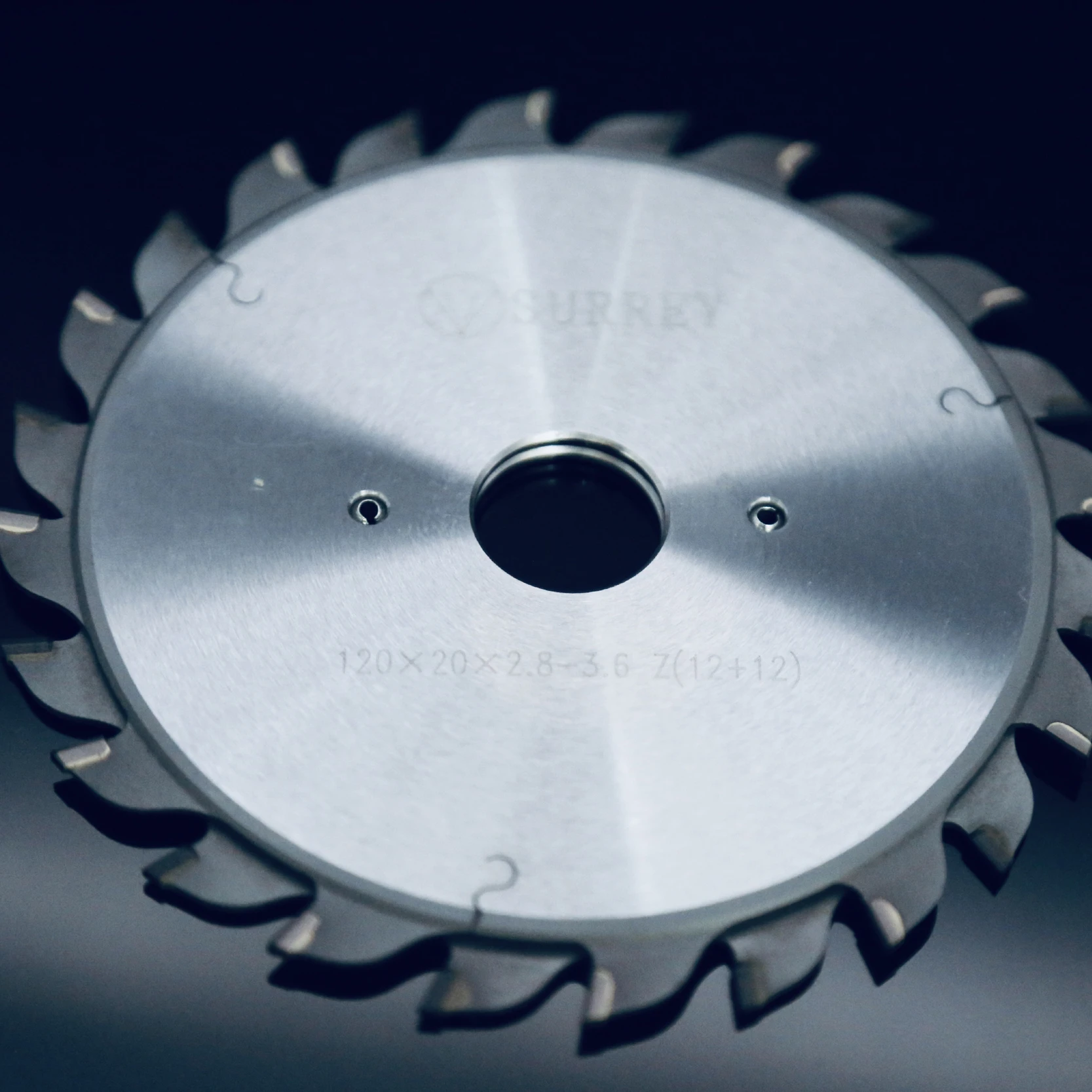 PCD adjustable scoring saw blade 120X20X2.8-3.6  Z12+12 for single or double sided plastic laminated  panels MDF
