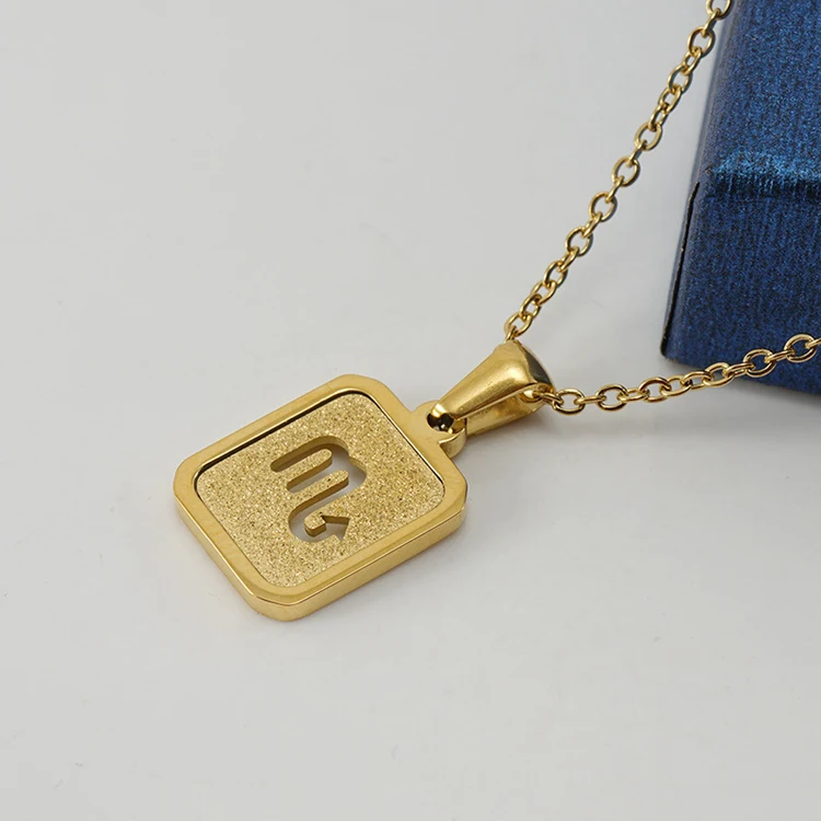 Necklace jewelry in bulk stainless steel customised square zodiac minimalist pendant gold necklace 18k