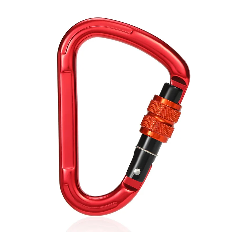 D-type carabiner 25KN high tension safety screw lock large opening outdoor fire climbing main lock