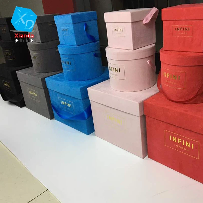 Custom logo beauty round box velvet flower box rose packing with silk