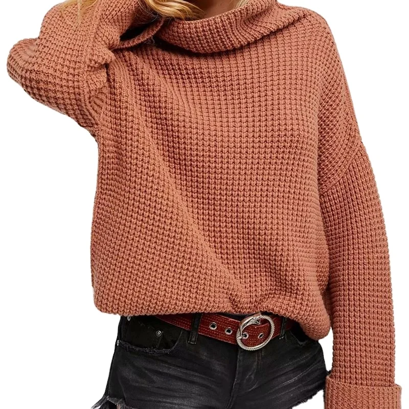 Оптовая продажа, одежда, пуловер с высоким воротником, Свободный вязаный свитер, однотонный Универсальный женский длинный кардиган, свитер