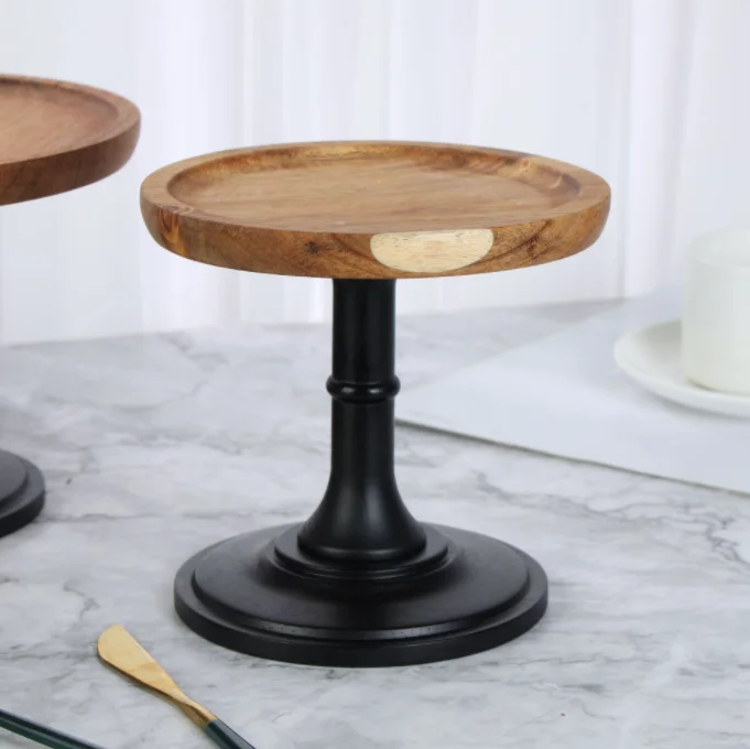1 tier cake stand Acacia wood round square wooden cake stand with rim round flat