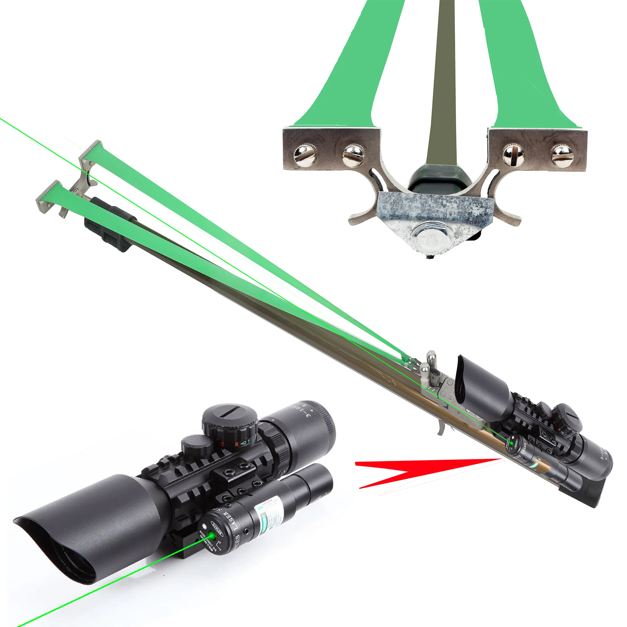 Straight Rod High Precision Telescopic High Power Red Laser Flat Rubber Band Stainless Steel Outdoor Hunting Catapult Slingshot