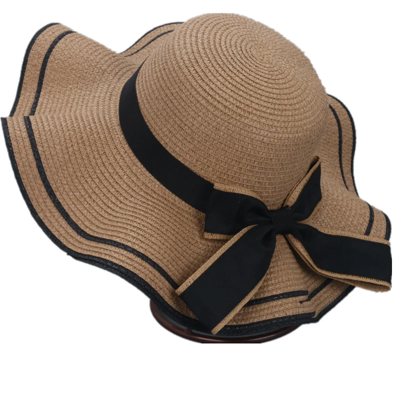 Wholesale Custom ladies summer wide brim sun bowknots hats women summer hat beach hat