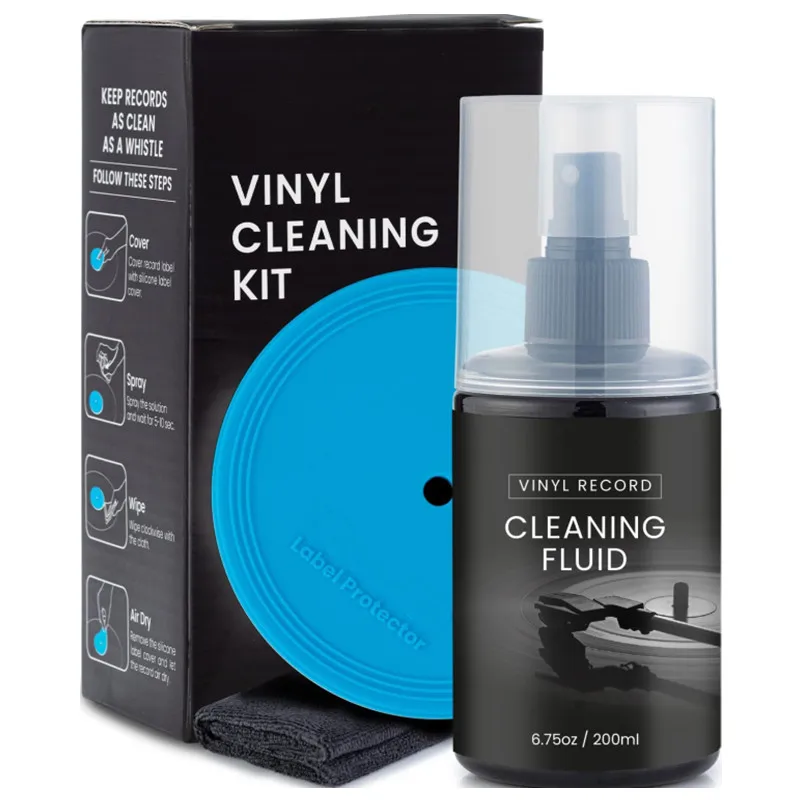 New arrivals 3in1 vinyl record cleaning solution record players cleaning kit with wooden velvet brush