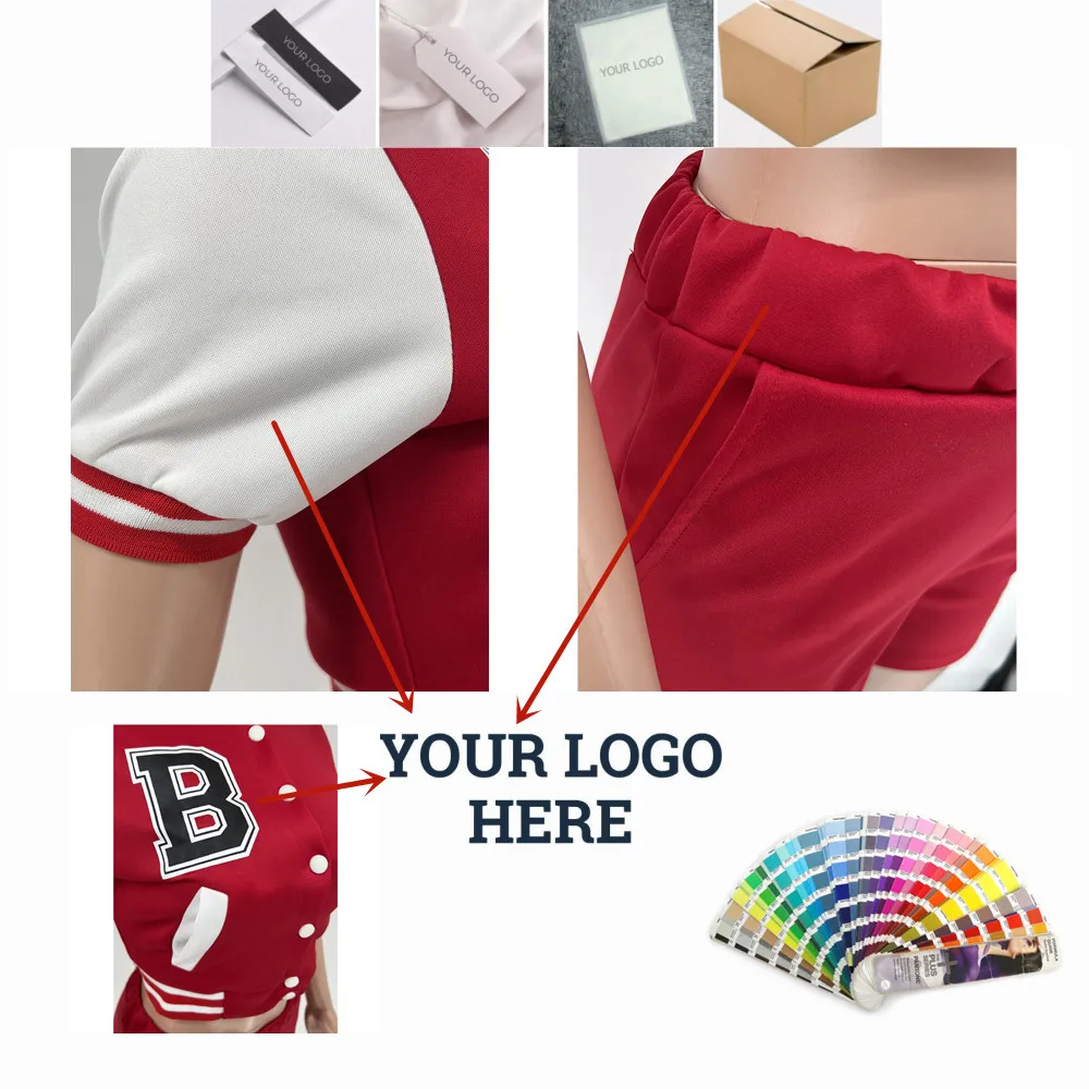 Superstarer women set spring summer 2022 women clothing letterman baseball varsity jacket short set custom 2 piece
