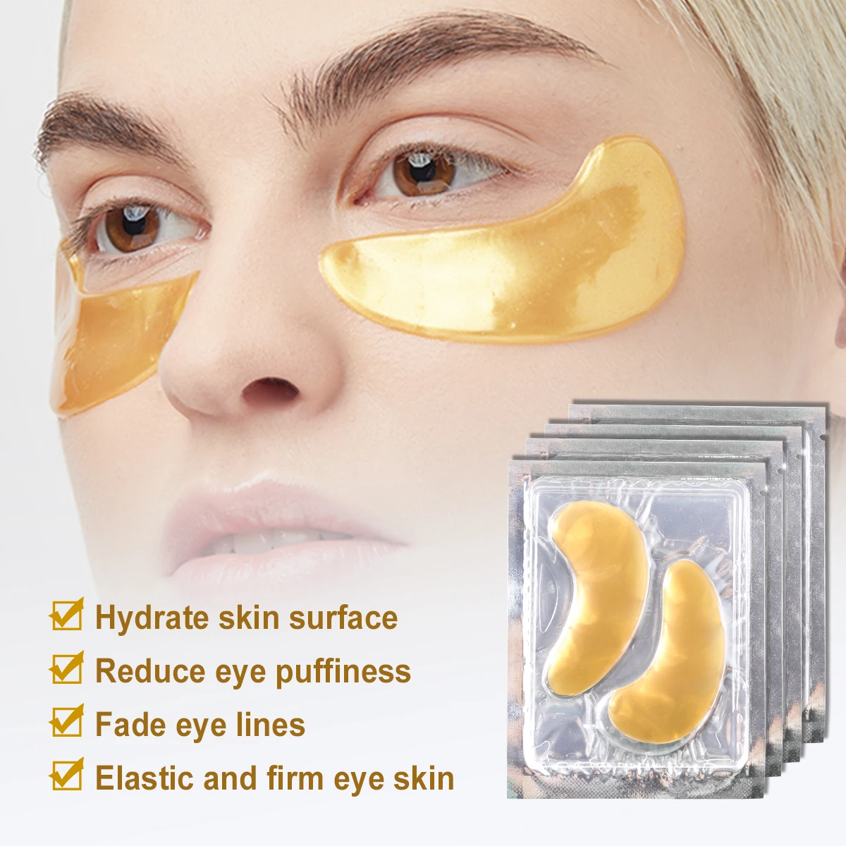 OEM ODM 24k Gold Eye Mask Dark Circle Hydrogel Eye Mask Removing Puffiness Bags Collagen Gel Eye Patch Under Eyepad Parches