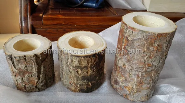 Customized Poplar Tree Wood Slice Trunk Decoration Stump Flower Pot Candle Holder
