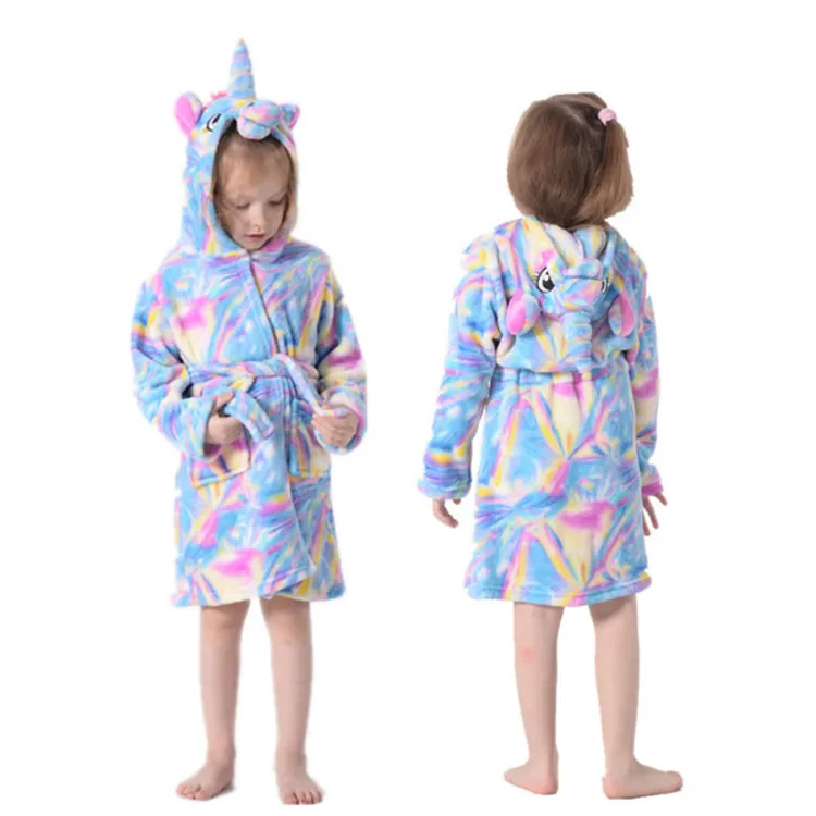 China Factory Seller Sets Cartoon Animal Nightwear Bath Robe Cute Bathrobe For Kids Girl Bathrobe Pajamas