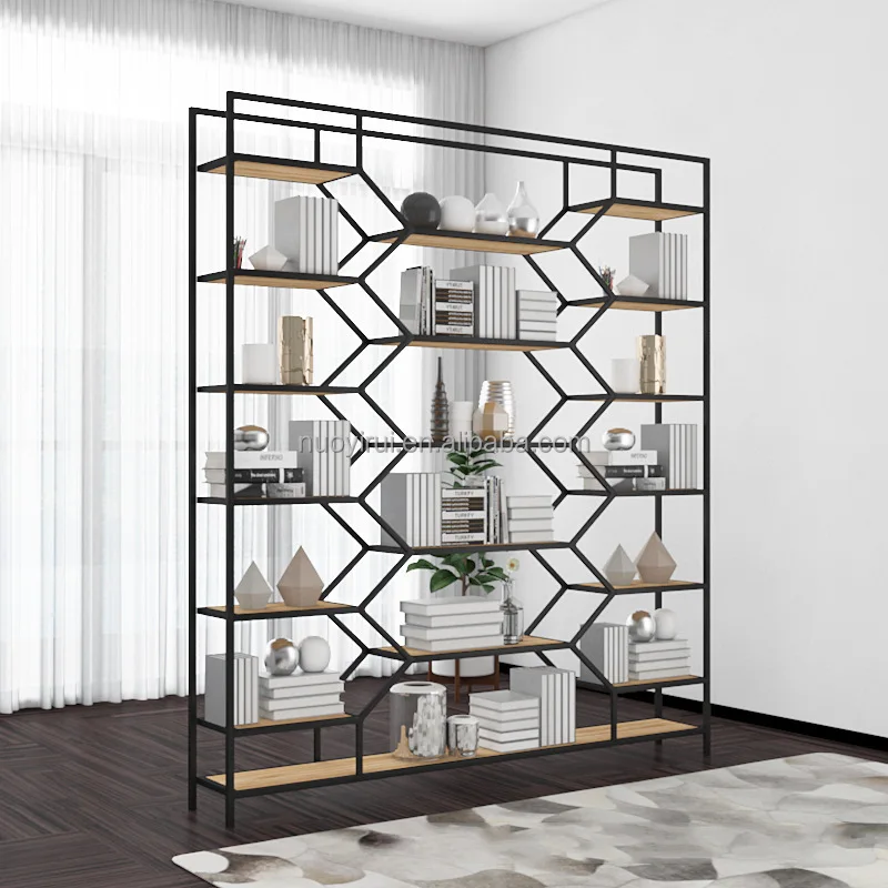 Nordic Tall Bookshelf  Library Bookshelves Home Wooden Modern Rotating Stainless Steel Bookcases