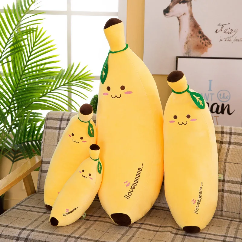 Bananas Plush Pillow Toys Big Sale Multi-size Down Cotton Filling Soft Smile Face Yellow Fruit Cute OPP Bag Unisex 2pcs 35-120cm