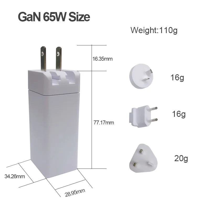 2024 Gan pd 65w ac dc adapter 5v/9v/12v/15v/20v type c laptop charger multiple ports fast wall charger eu uk plug