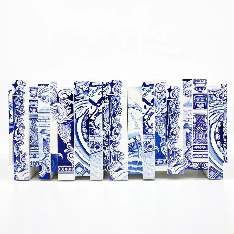 High-end luxury Chinese blue and white porcelain style matrix sideboard storage cabinet furniture