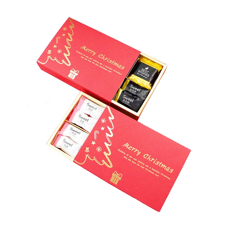 Custom logo rigid cardboard Christmas candy gift box printing red paper box