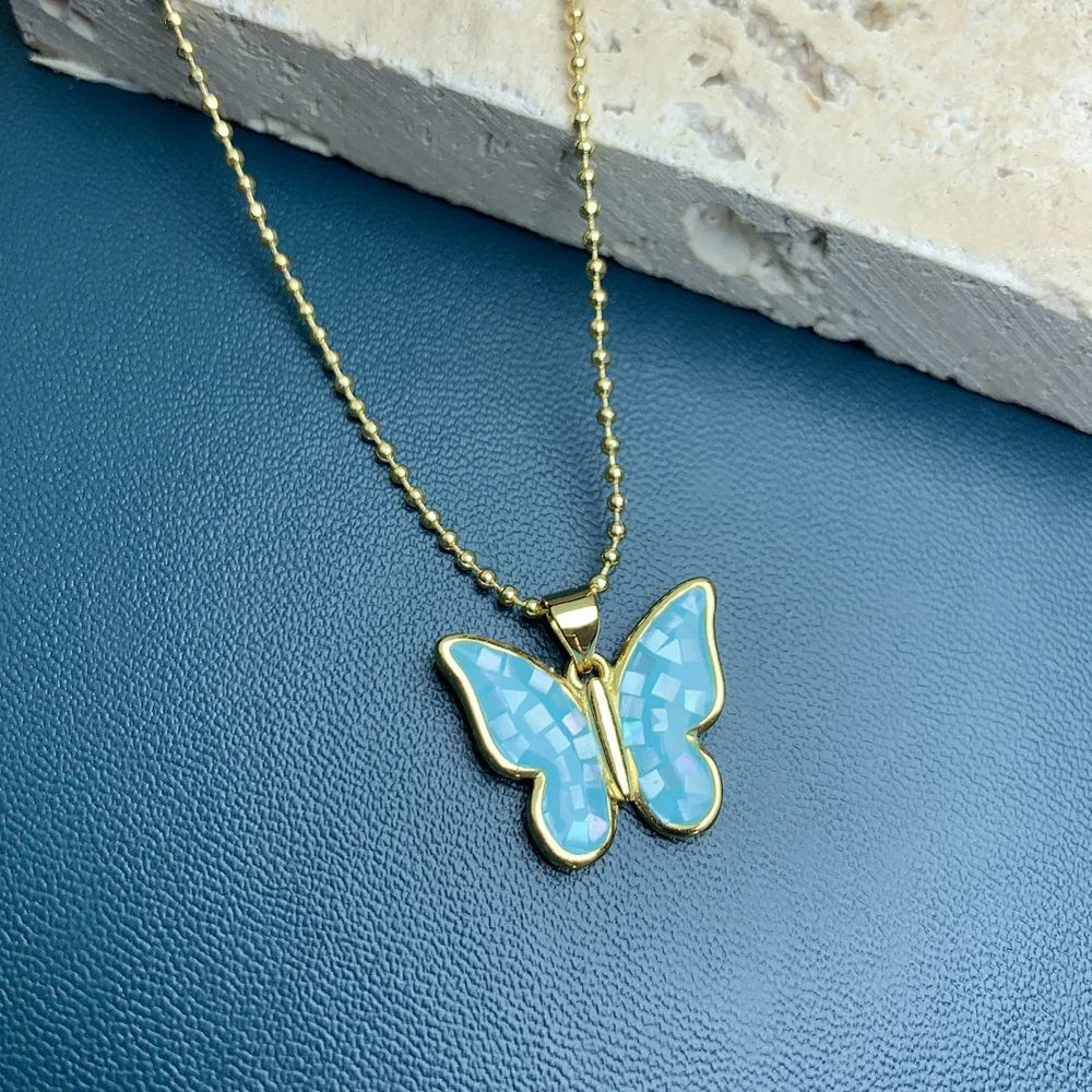 Jachon 2025 New Design Fashion Oil Dripped Gold  Chain Enamel Sea Shell Butterfly  Pendant Charm necklace for women