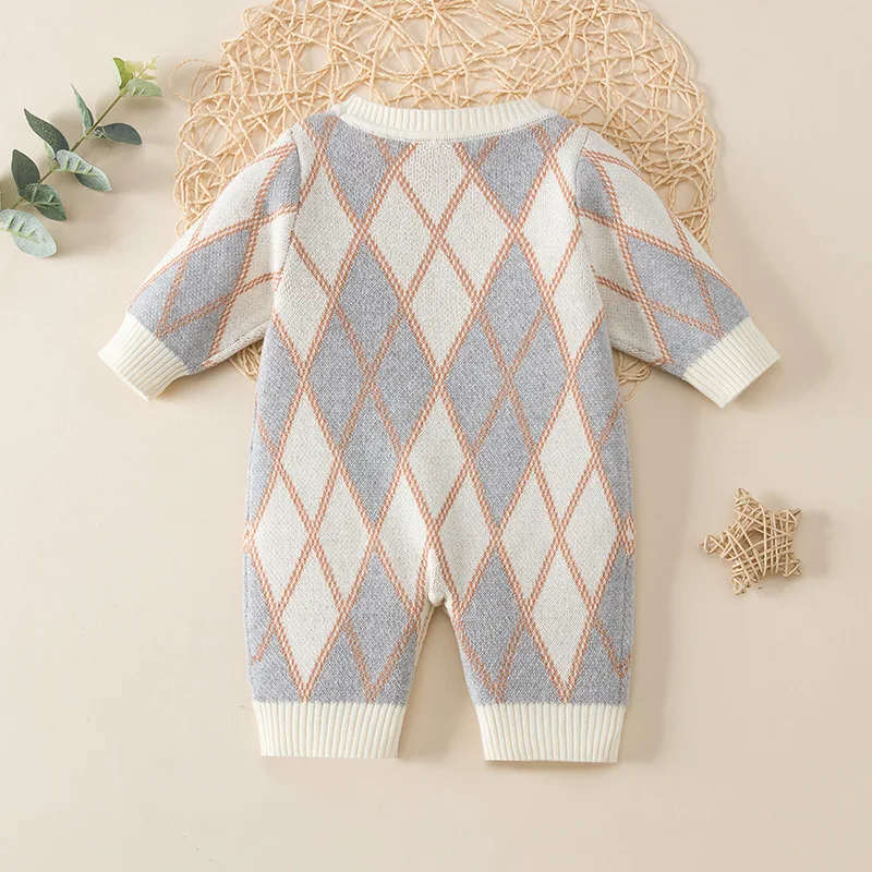 wholesale Newborn Baby Winter Plaid knitted Long Sleeve Jumpsuit sweatshirt baby rompers