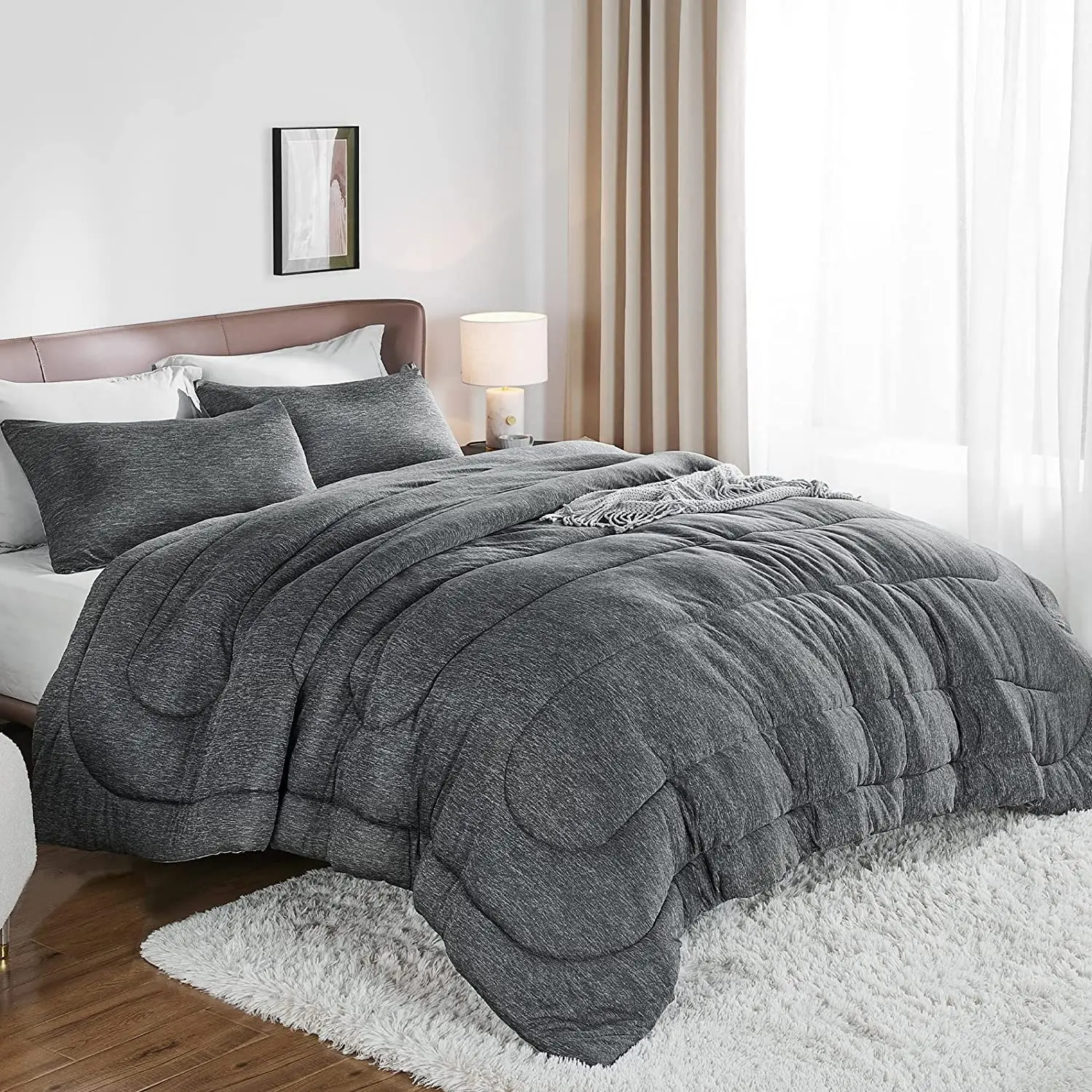 Grey Queen Comforter Set Full Warm Cooling Double Side Bedding Sets Soft Comforter Cooling Bed for Queen Bed