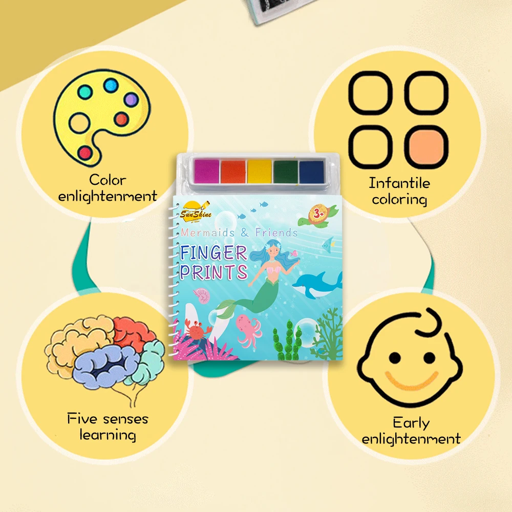 2023 Kids Early Education Toys English water Coloring Finger Painting Books Ink Pad Kids Activities Doodling Book