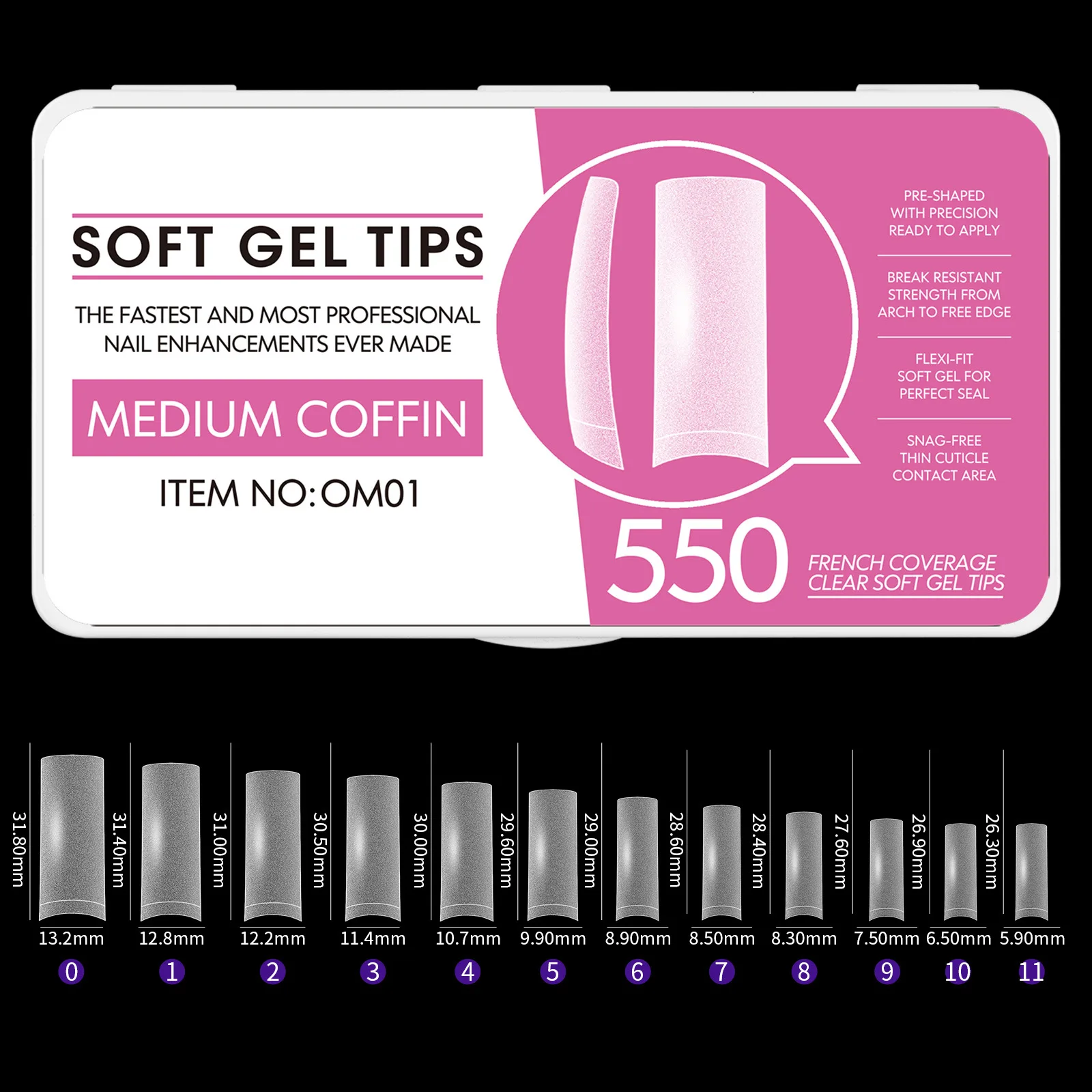 550PCS Soft Gel X Nail Tips Matte Seamless Pointed Press on Full Cover False Nail Tips for Acrylic Nail Tip