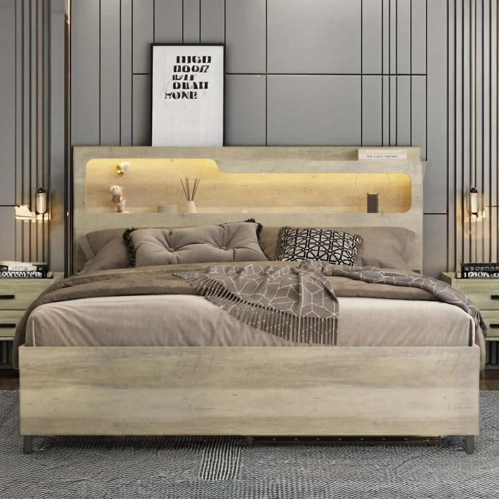 multifunction modern king size platform storage japanese bed frame wooden floor beds bedroom sets for sale