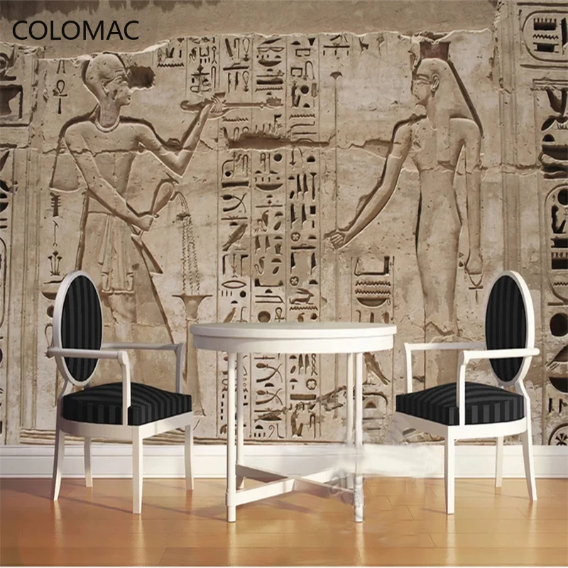 Peel And Stick Custom Photo Wallpaper 3D Ancient Egypt Pharaoh Stone Carving Home Wall 3D Waterproof Mural Roll