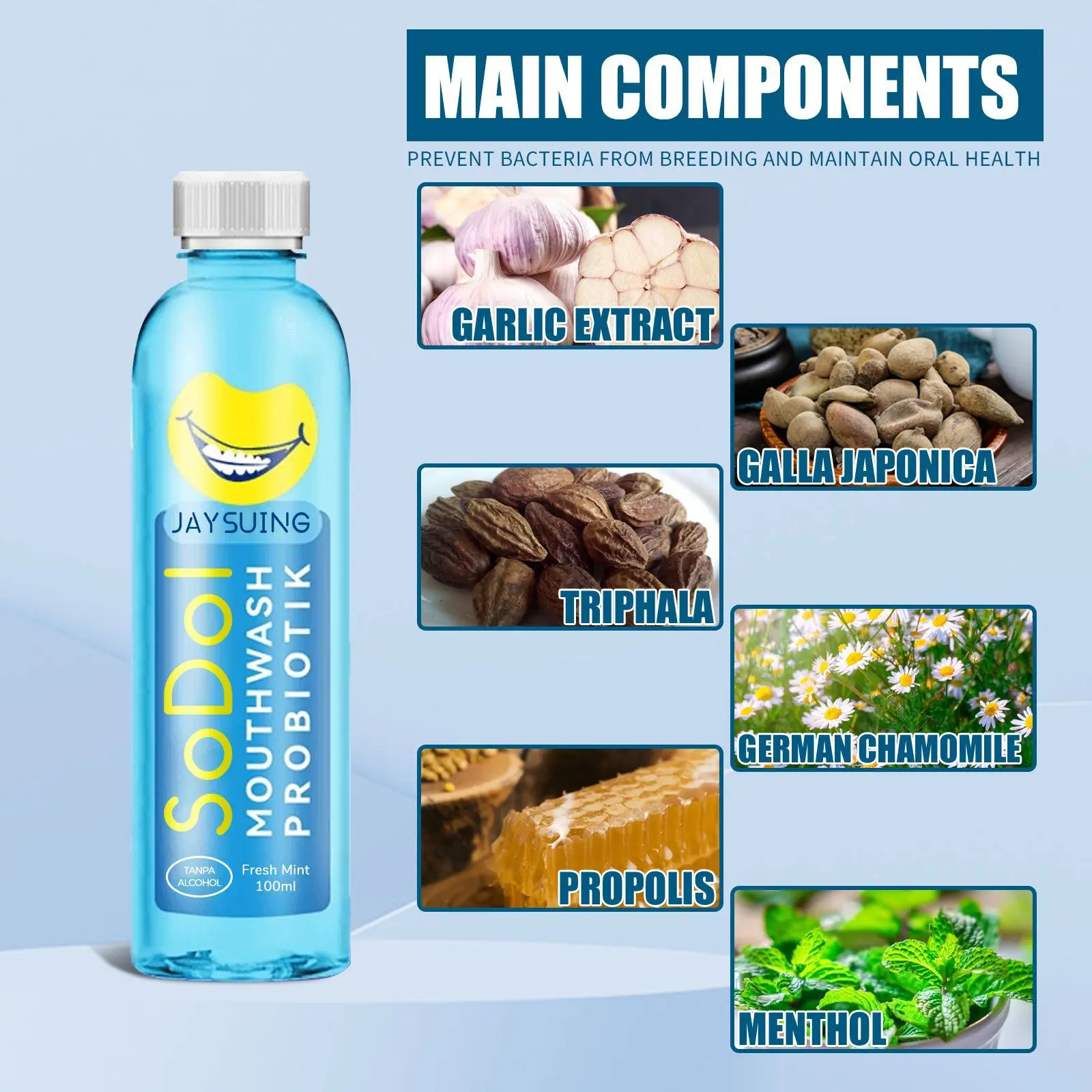 Mouthwash removes tooth stains, removes odor, and refreshes oral hygiene  to maintain oral health mouth wash