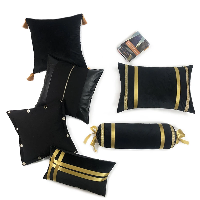 Wholesale throw custom pillowcase velvet golden decoration home decor cushion cover Black gold pillowcase