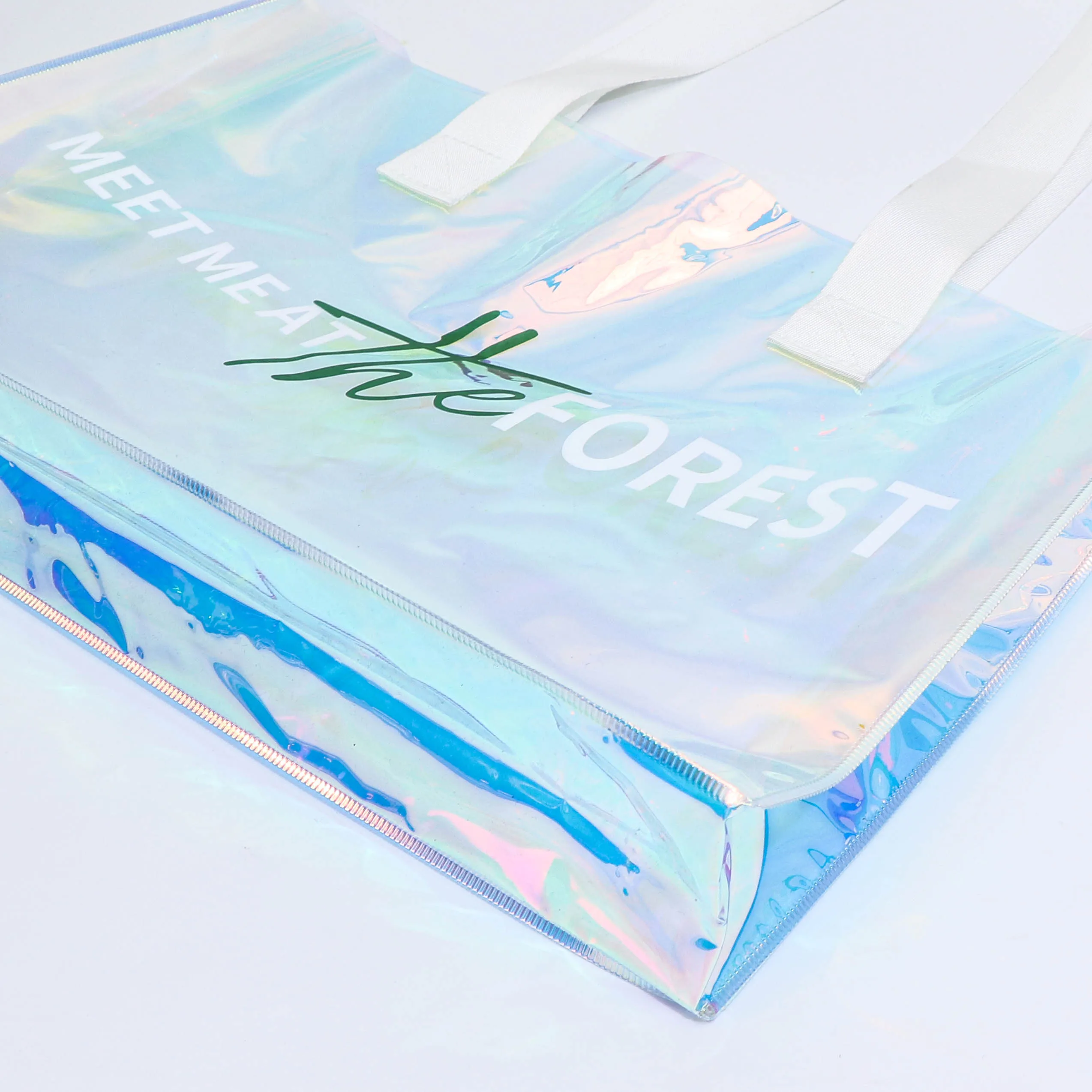 good price fashion handle pvc shopping bags womens shoulder plastic holographic tote with logo