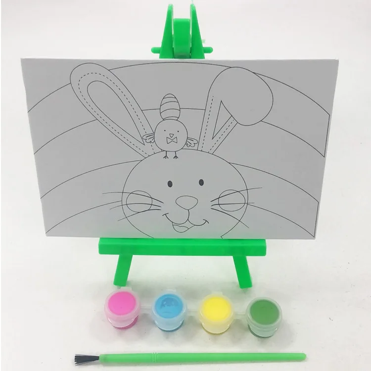 Hot Sale Cheap Print Canvas with paint colors and brush Canvas Painting Set Promotion Goods Kids Art Set Painting Board