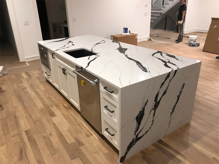 Polish Calacatta Quartz Slabs White Quartz Slab Kitchen Countertop