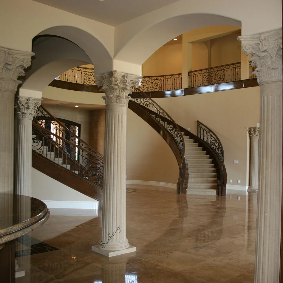 Classic Hand Carved  Stone Column Marble Round House Pillar Designs