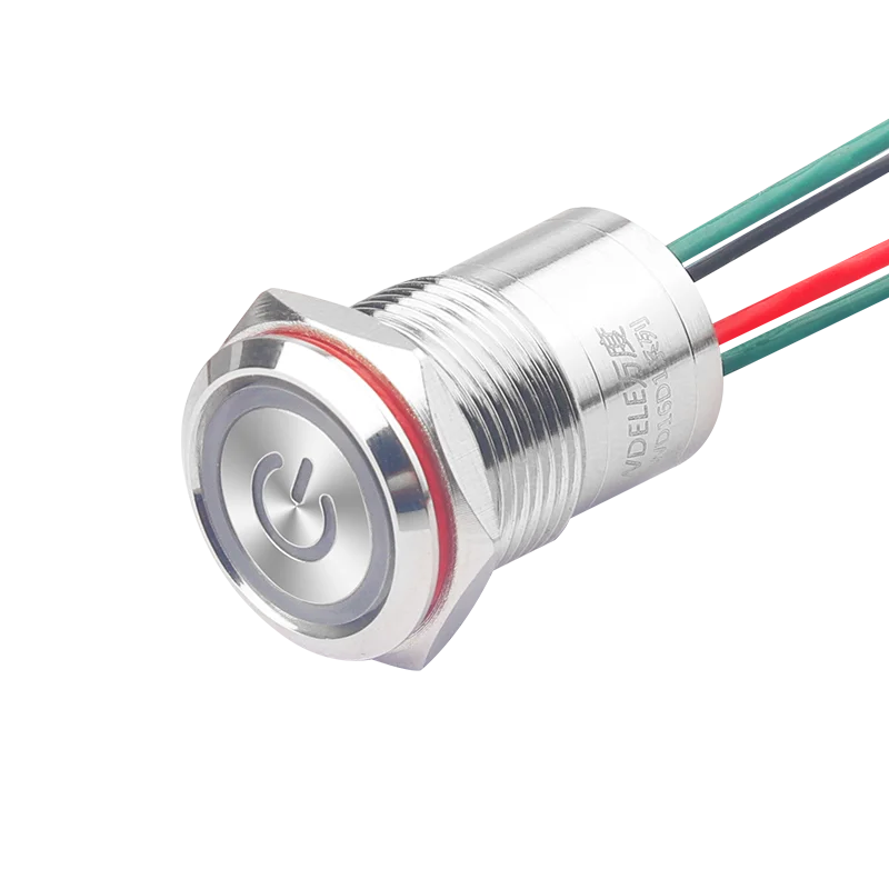 WD 16mm Metal Push button switch, 20A high current switch, overall waterproof grade IP68,  PUSH SMITCH LED LIGHT SWITCH