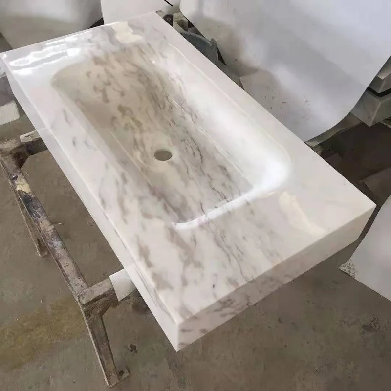 HZX luxury modern white square marble sink volakas white stone bathroom sink toilet sink