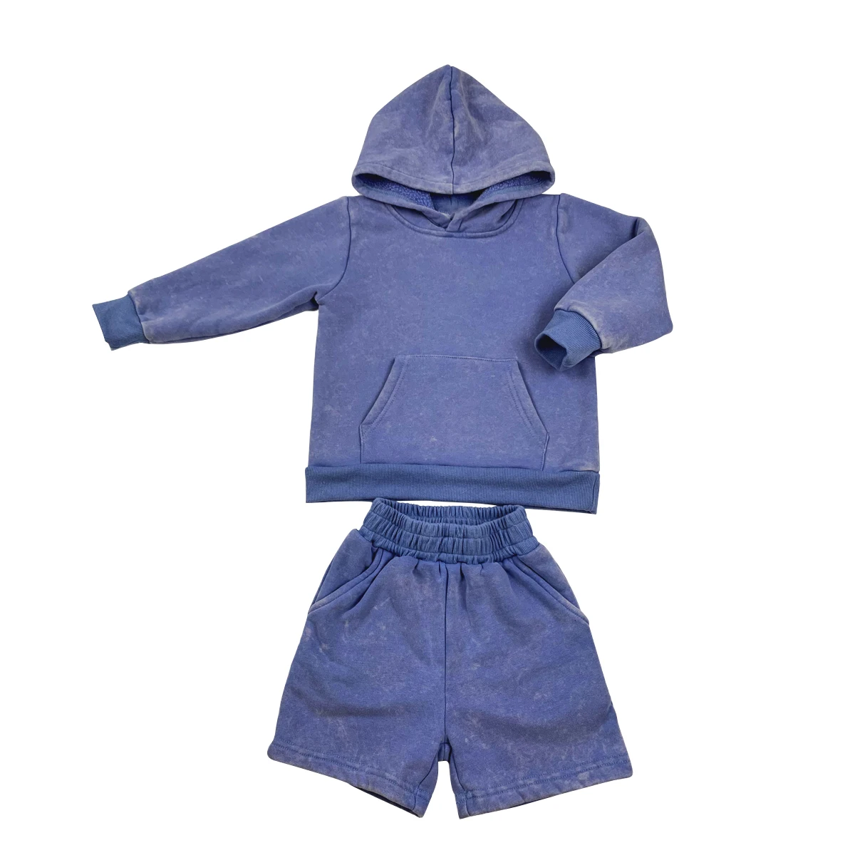 Custom baby kids Acid Wash Velvet casual style soft baby clothes hoodie sets Breathable kids top+short clothes suit