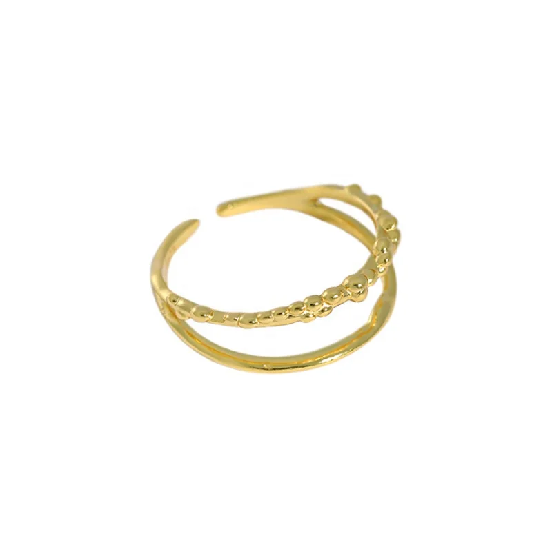 INS Design Geometric Simple Double Lines Rings S925 Sterling Silver Double Layer Open Rings for Women
