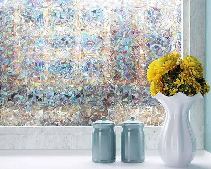 Decorative Window insulation glass covering paper 3D static cling removable colorful rainbow privacy window film