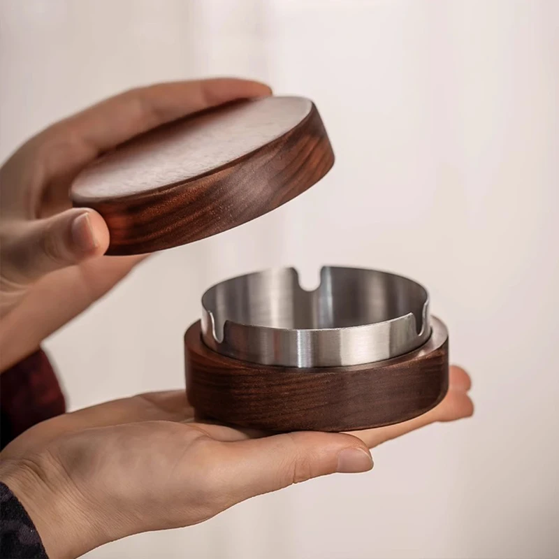 Windproof Desktop Ashtray Stainless Steel Ash Tray With Lid Bar Office Metal Ash Tray Home Decor Smoking Accessories